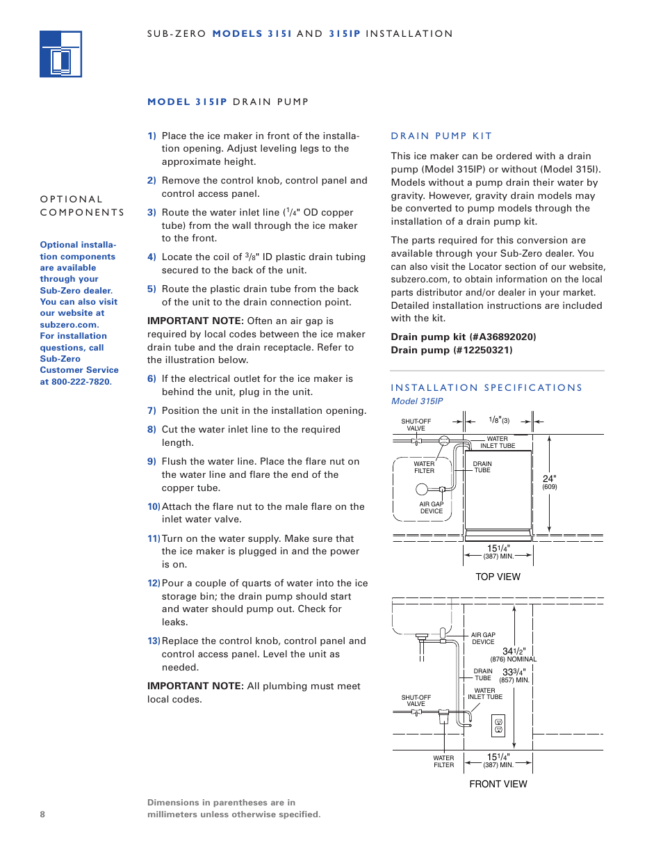 Sub-Zero 3 1 5 I User Manual | Page 8 / 24