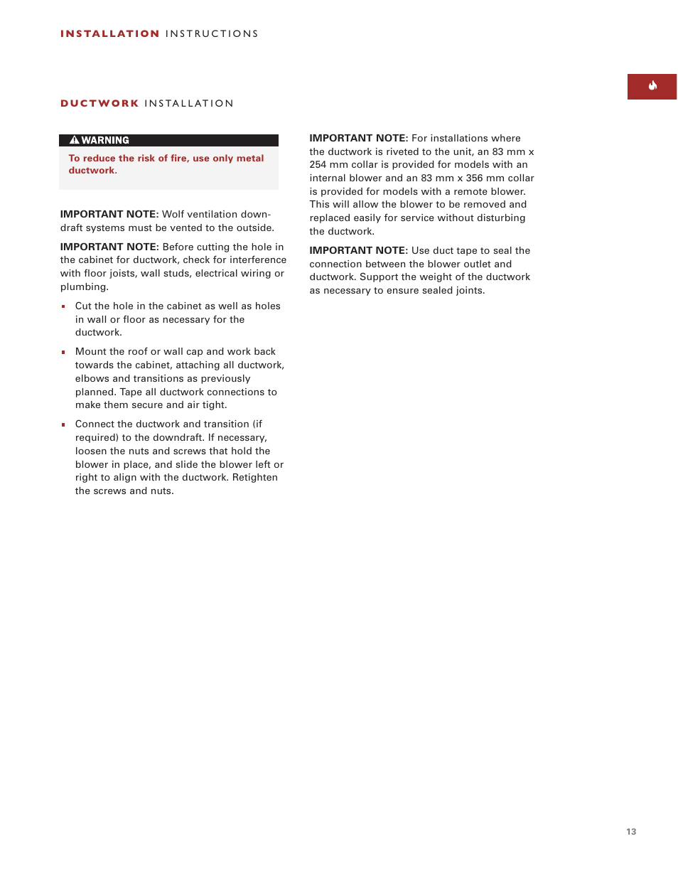 Sub-Zero Downdraft Ventilation User Manual | Page 13 / 74