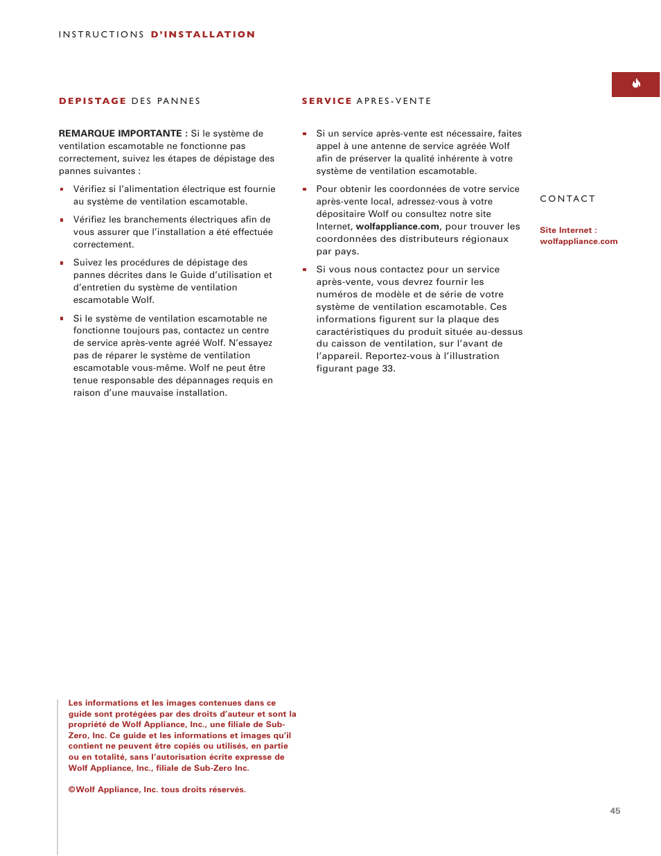 Sub-Zero Downdraft Ventilation User Manual | Page 45 / 74