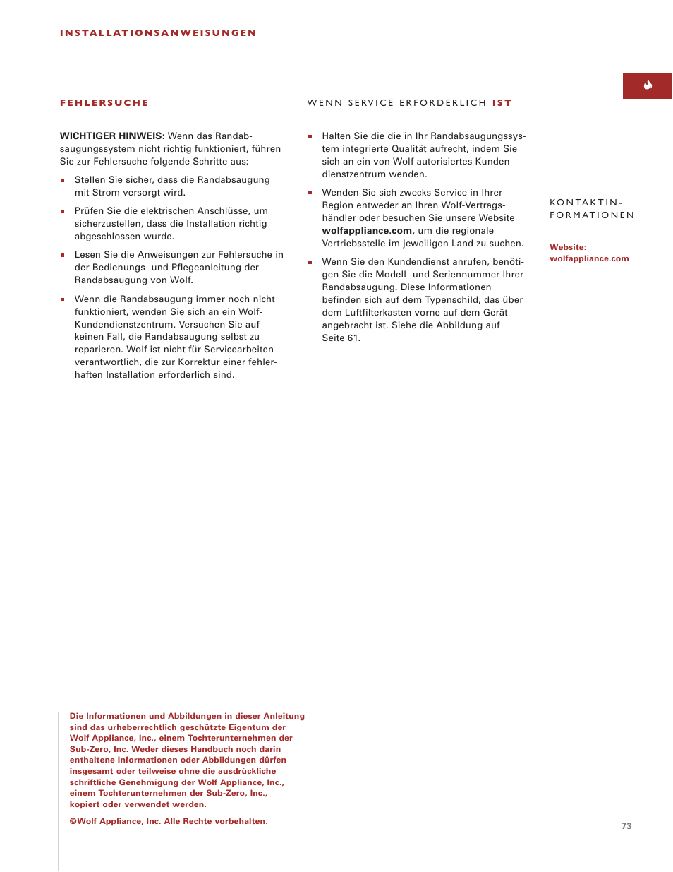 Sub-Zero Downdraft Ventilation User Manual | Page 73 / 74