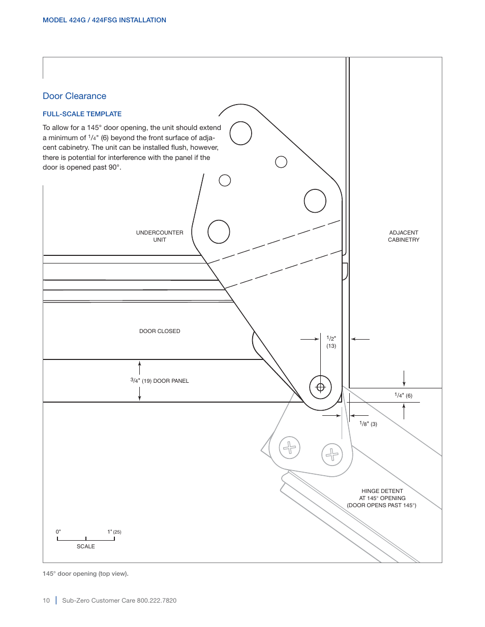 Door clearance | Sub-Zero 427G User Manual | Page 10 / 32