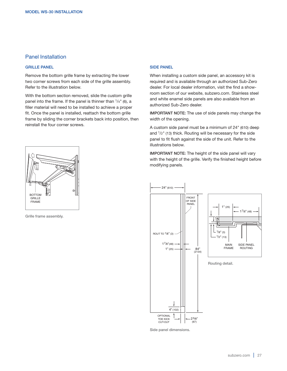 Panel installation, Deep and | Sub-Zero 427G User Manual | Page 27 / 32