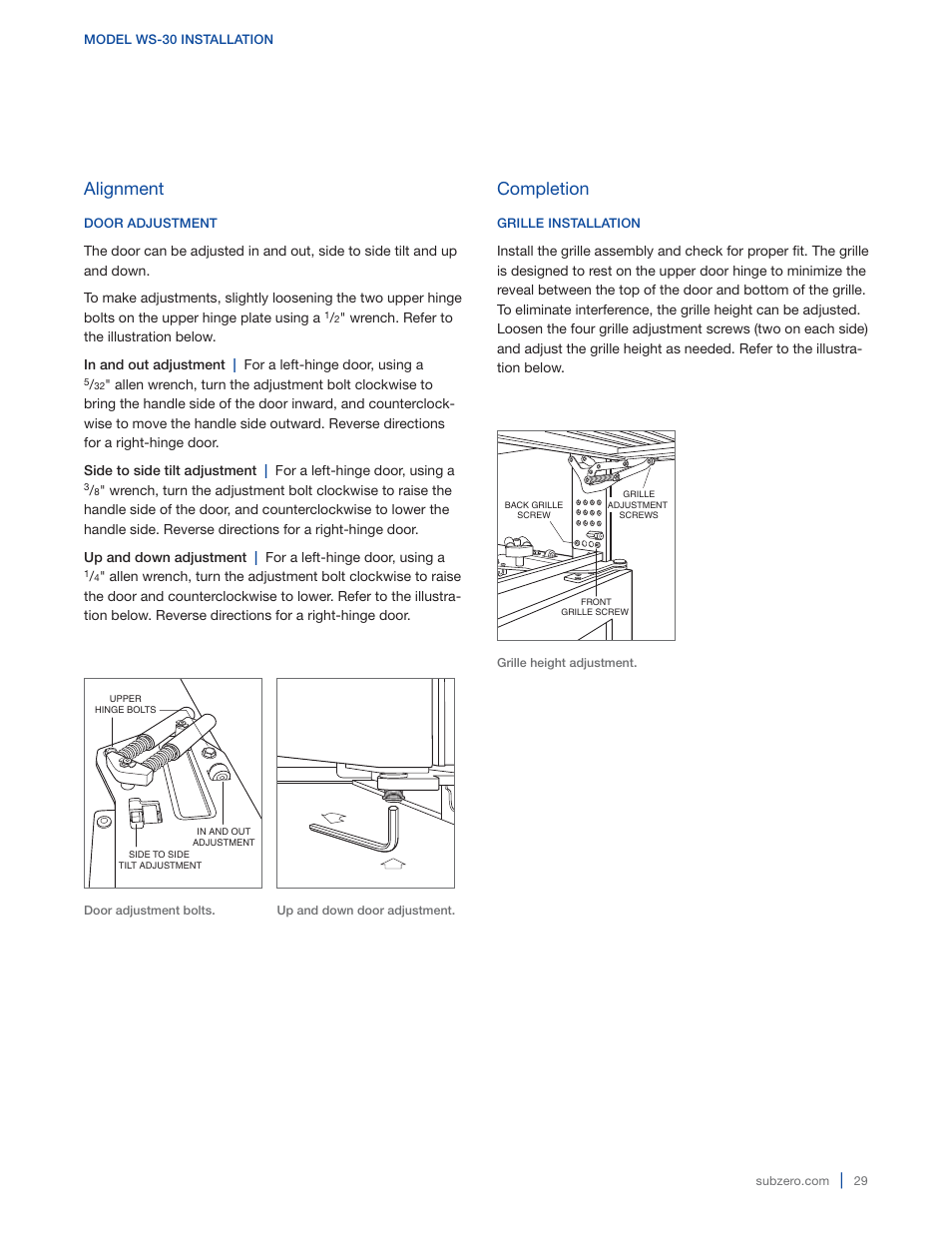 Alignment, Completion | Sub-Zero 427G User Manual | Page 29 / 32