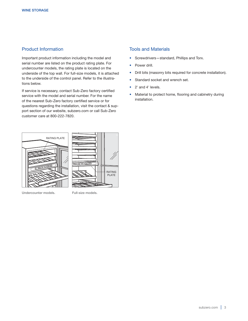 Product information, Tools and materials | Sub-Zero 427G User Manual | Page 3 / 32