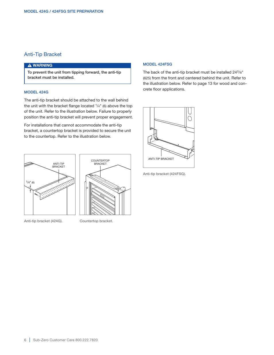 Anti-tip bracket | Sub-Zero 427G User Manual | Page 6 / 32