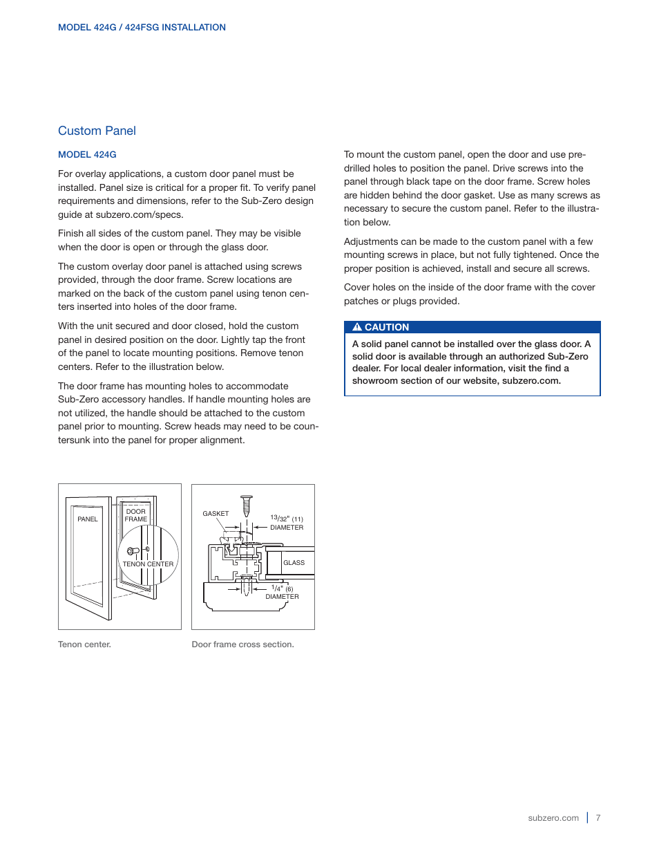 Custom panel | Sub-Zero 427G User Manual | Page 7 / 32