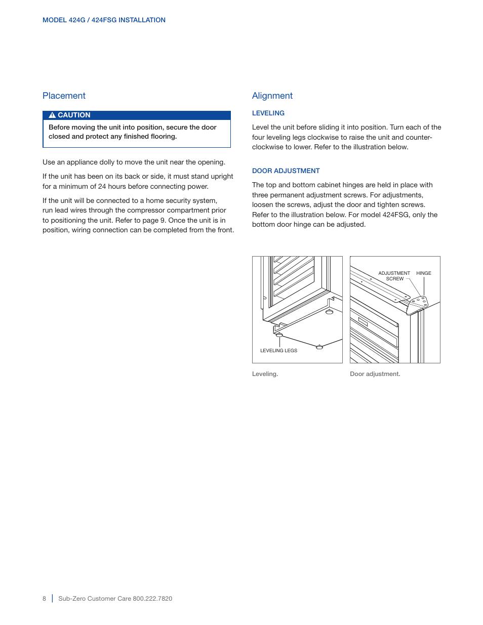 Alignment, Placement | Sub-Zero 427G User Manual | Page 8 / 32