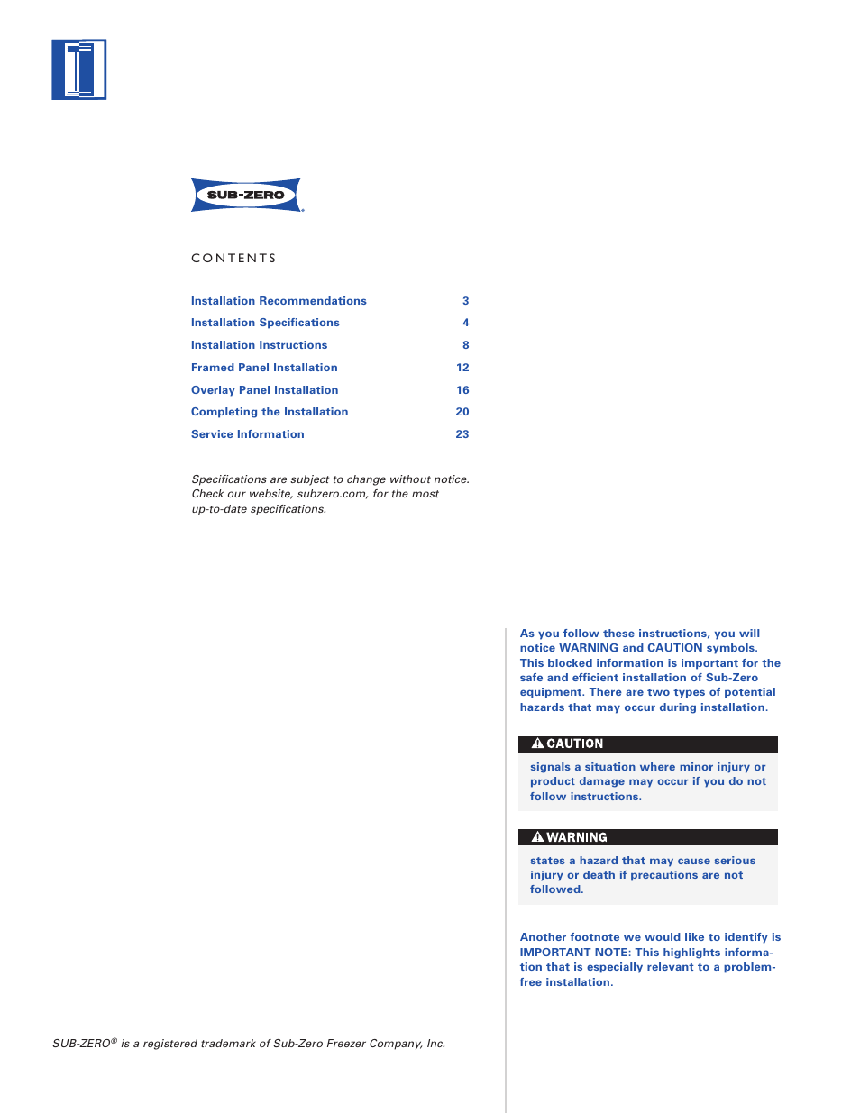 Sub-Zero Freezer User Manual | Page 2 / 24