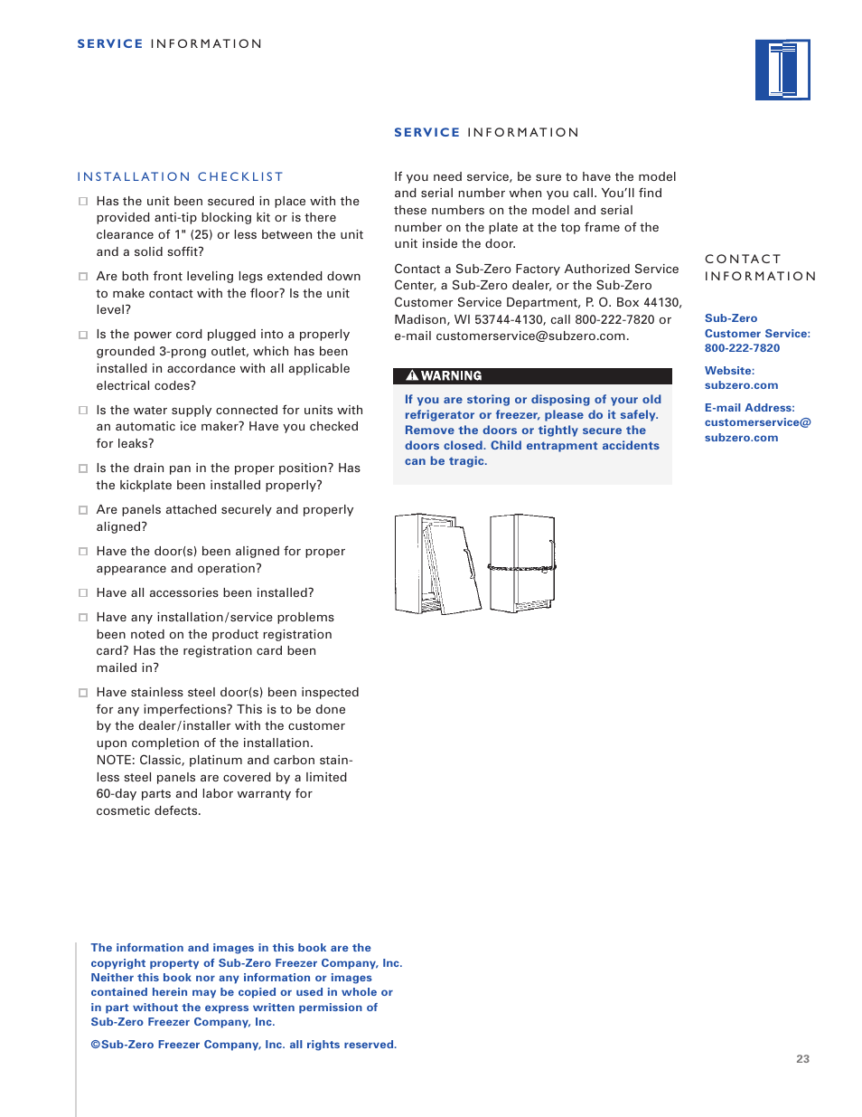 Sub-Zero Freezer User Manual | Page 23 / 24