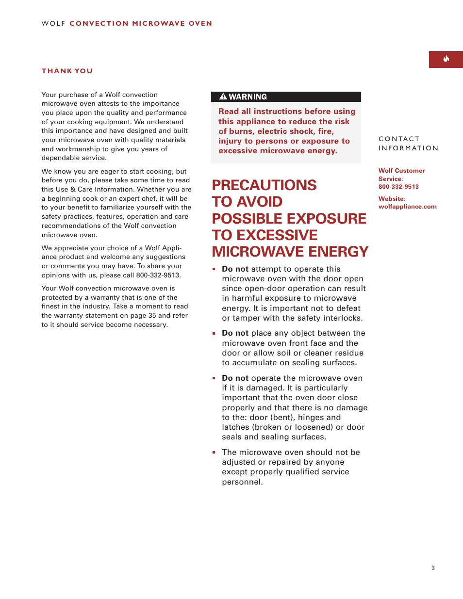 Sub-Zero Convection Microwave Oven User Manual | Page 3 / 36