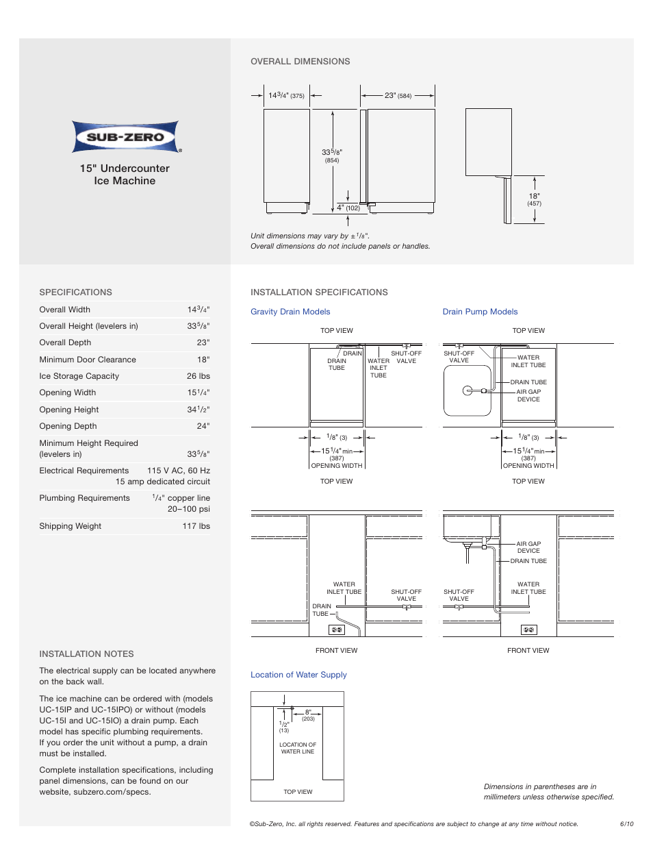15" undercounter ice machine | Sub-Zero UC-15IPO User Manual | Page 2 / 2