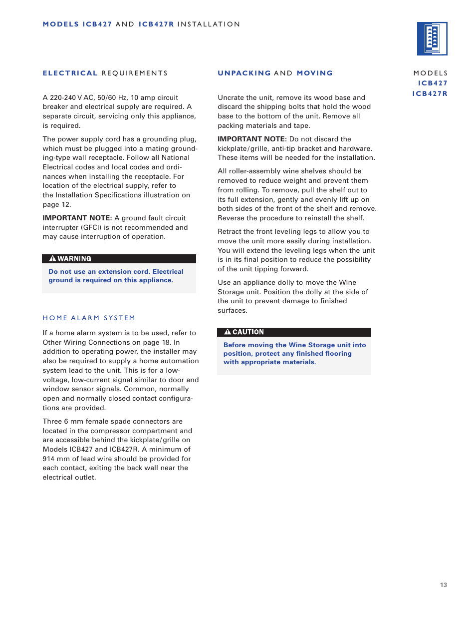 Sub-Zero ICB424 User Manual | Page 13 / 172