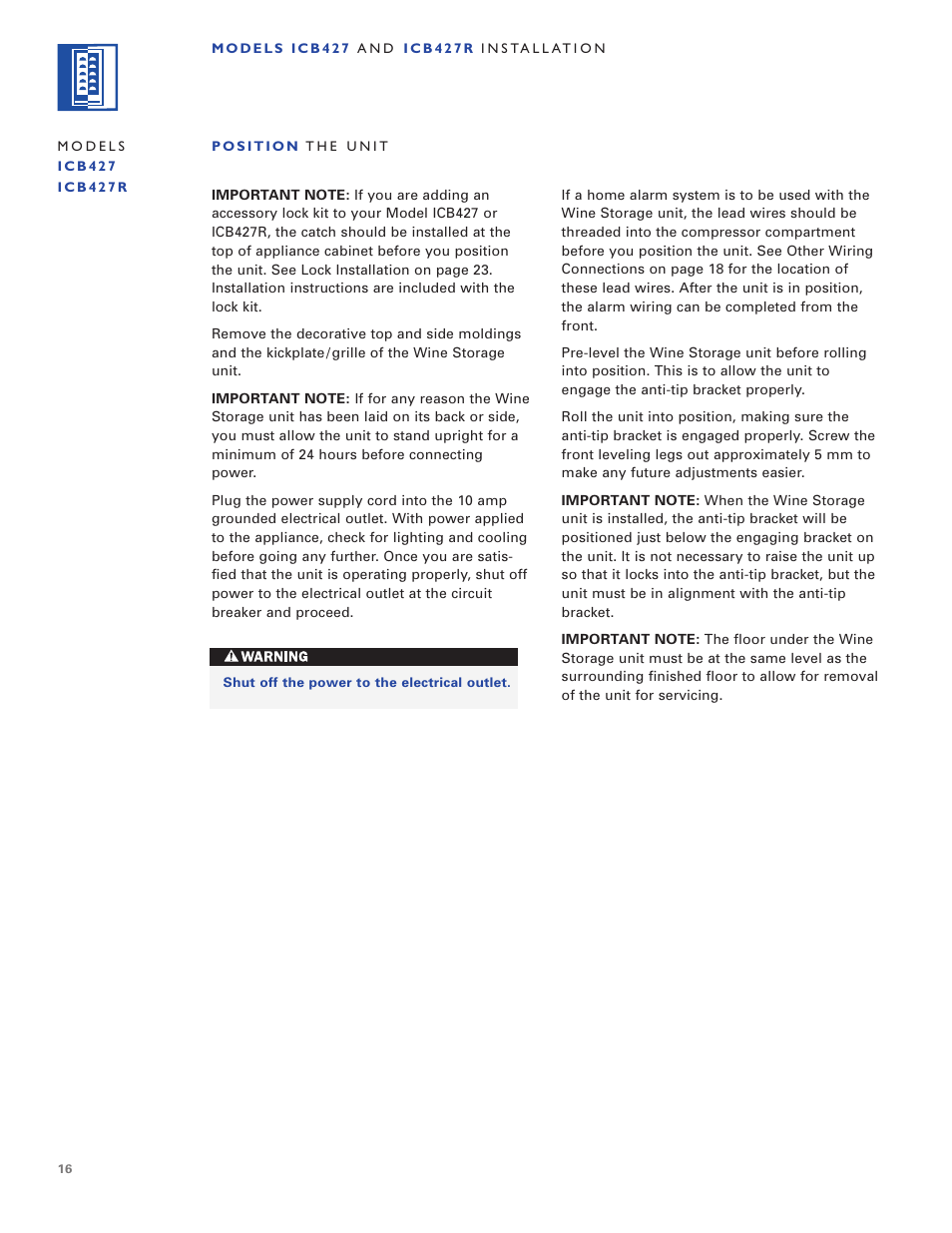 Sub-Zero ICB424 User Manual | Page 16 / 172