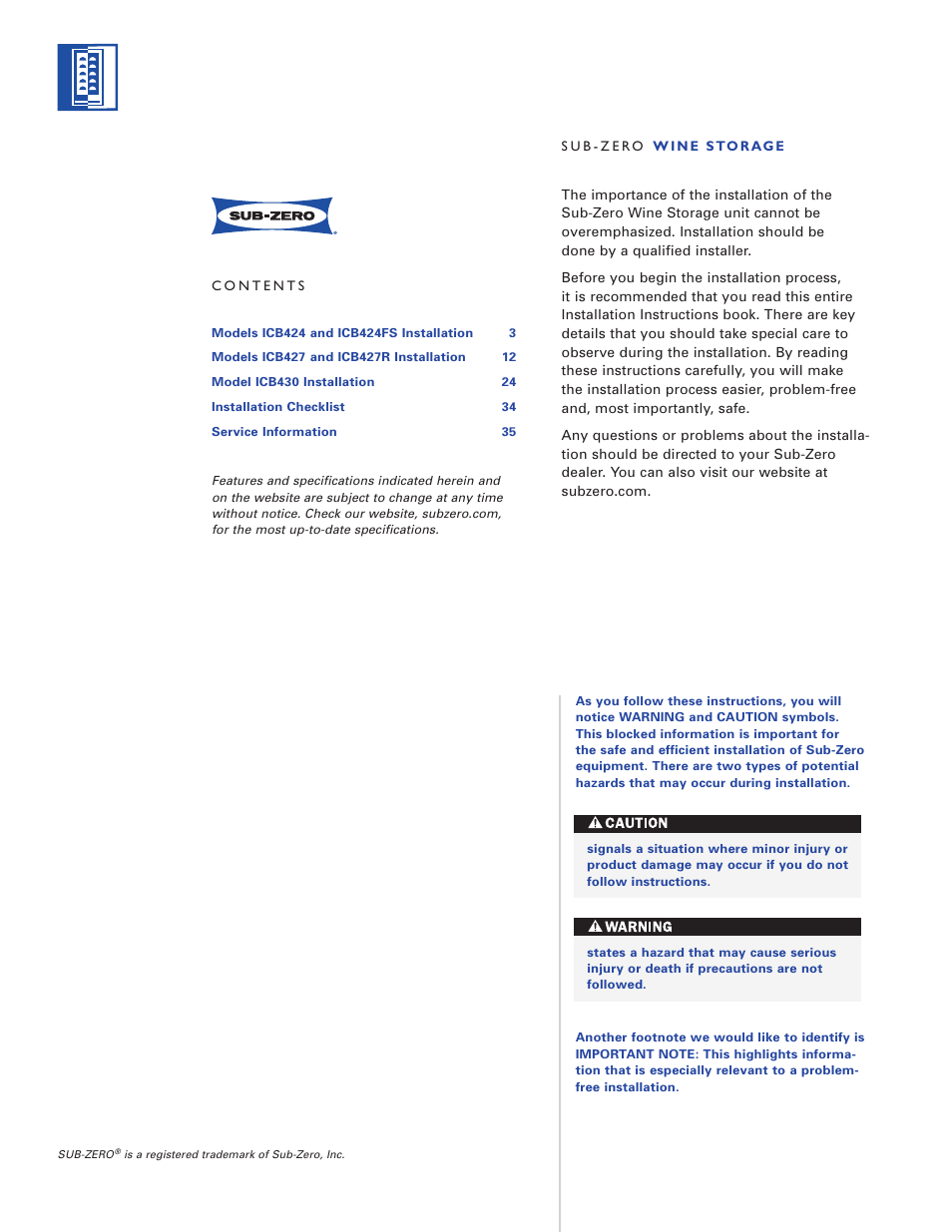 Sub-Zero ICB424 User Manual | Page 2 / 172