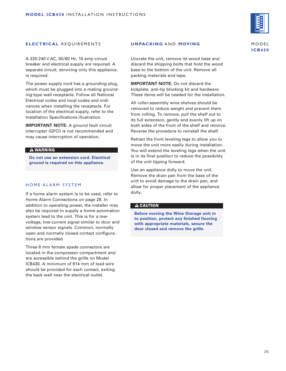 Sub-Zero ICB424 User Manual | Page 25 / 172