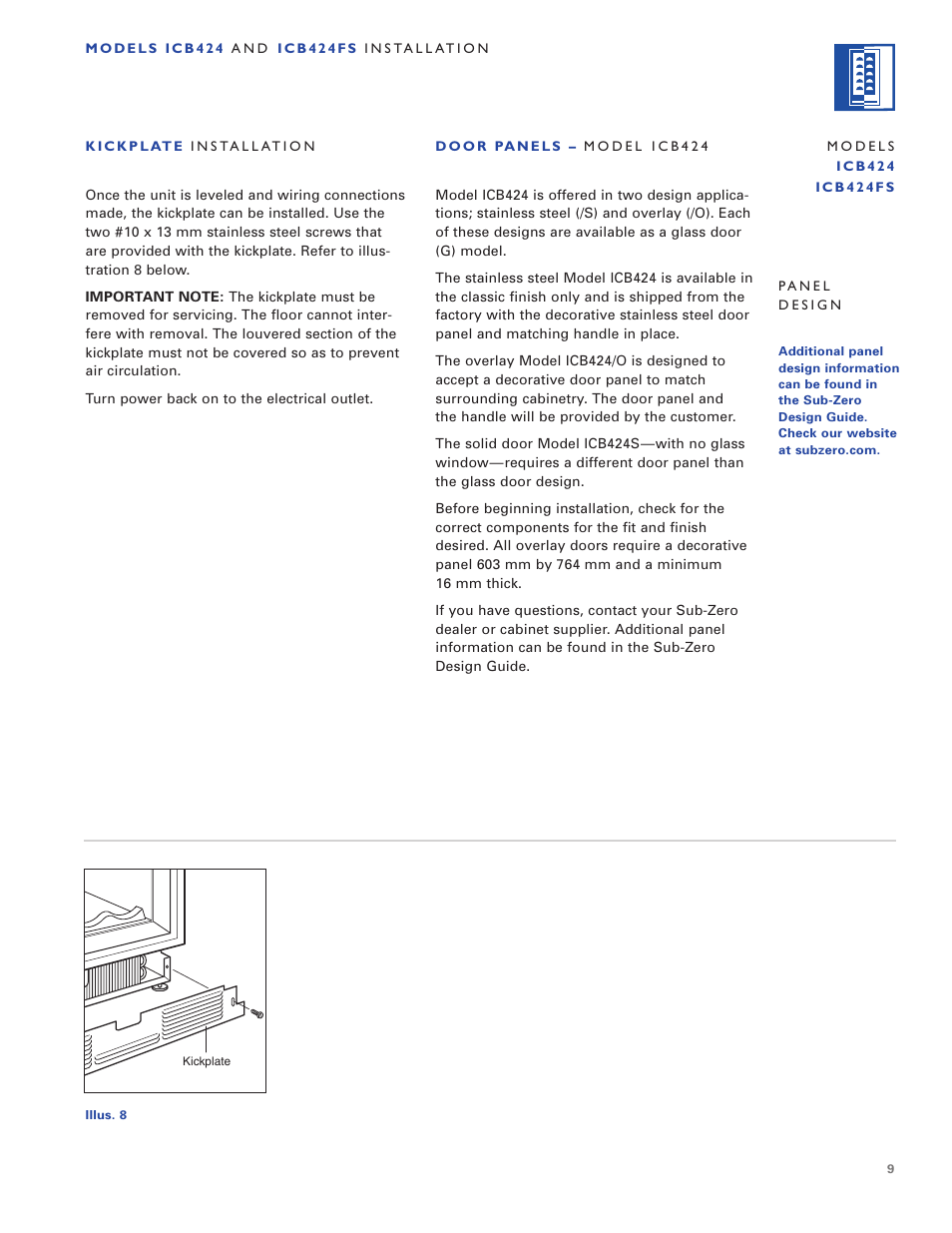Sub-Zero ICB424 User Manual | Page 9 / 172