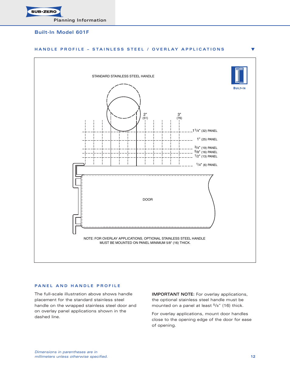 Built-in model 601f | Sub-Zero 601F User Manual | Page 12 / 14