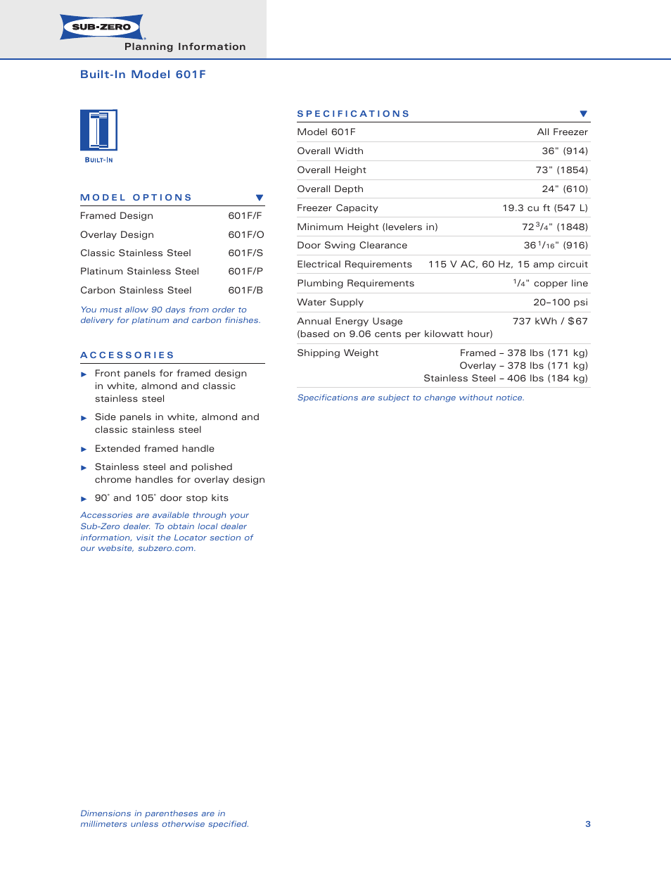 Sub-Zero 601F User Manual | Page 3 / 14