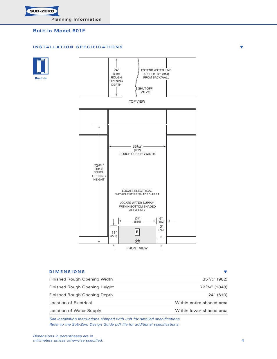 Built-in model 601f | Sub-Zero 601F User Manual | Page 4 / 14