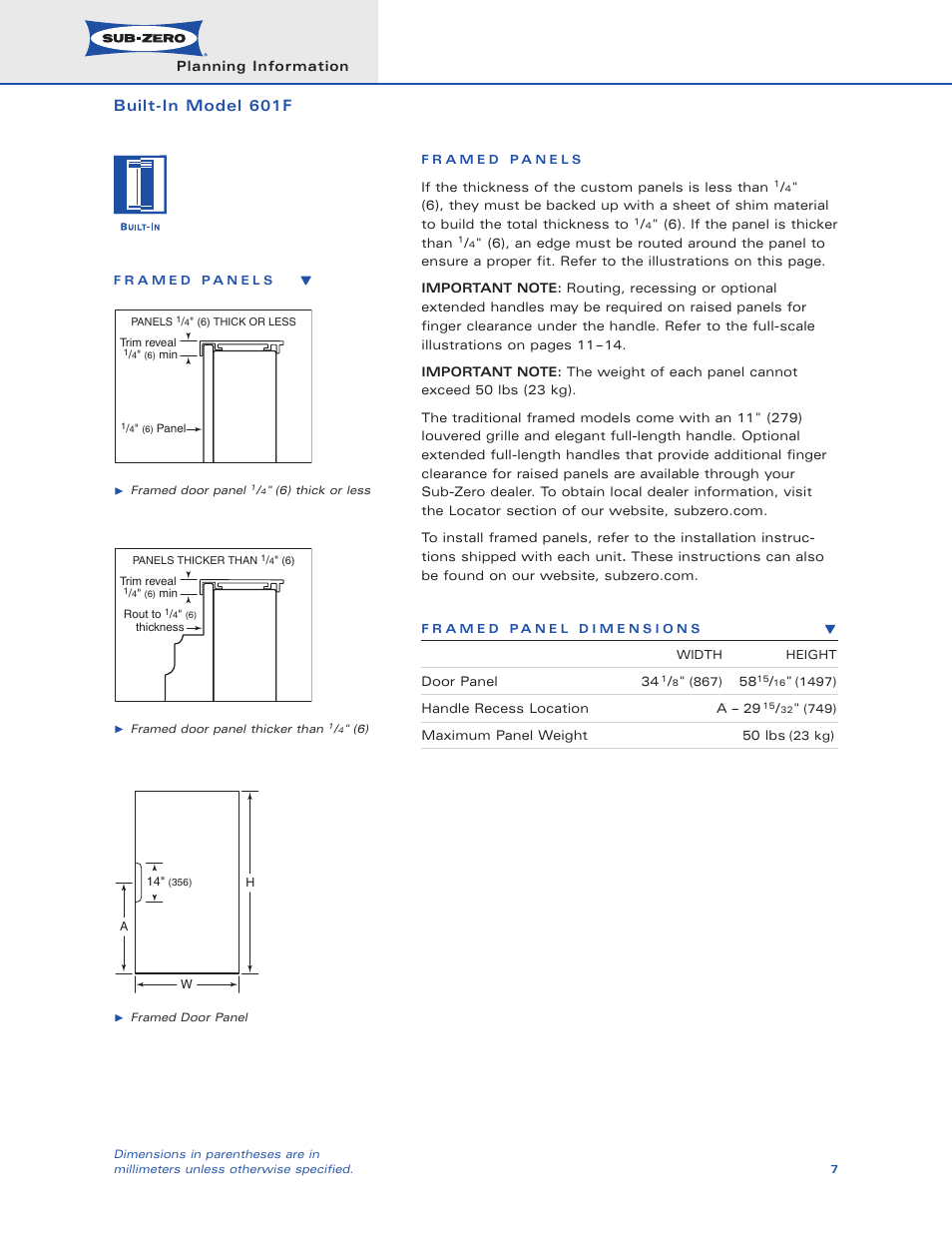 Built-in model 601f | Sub-Zero 601F User Manual | Page 7 / 14