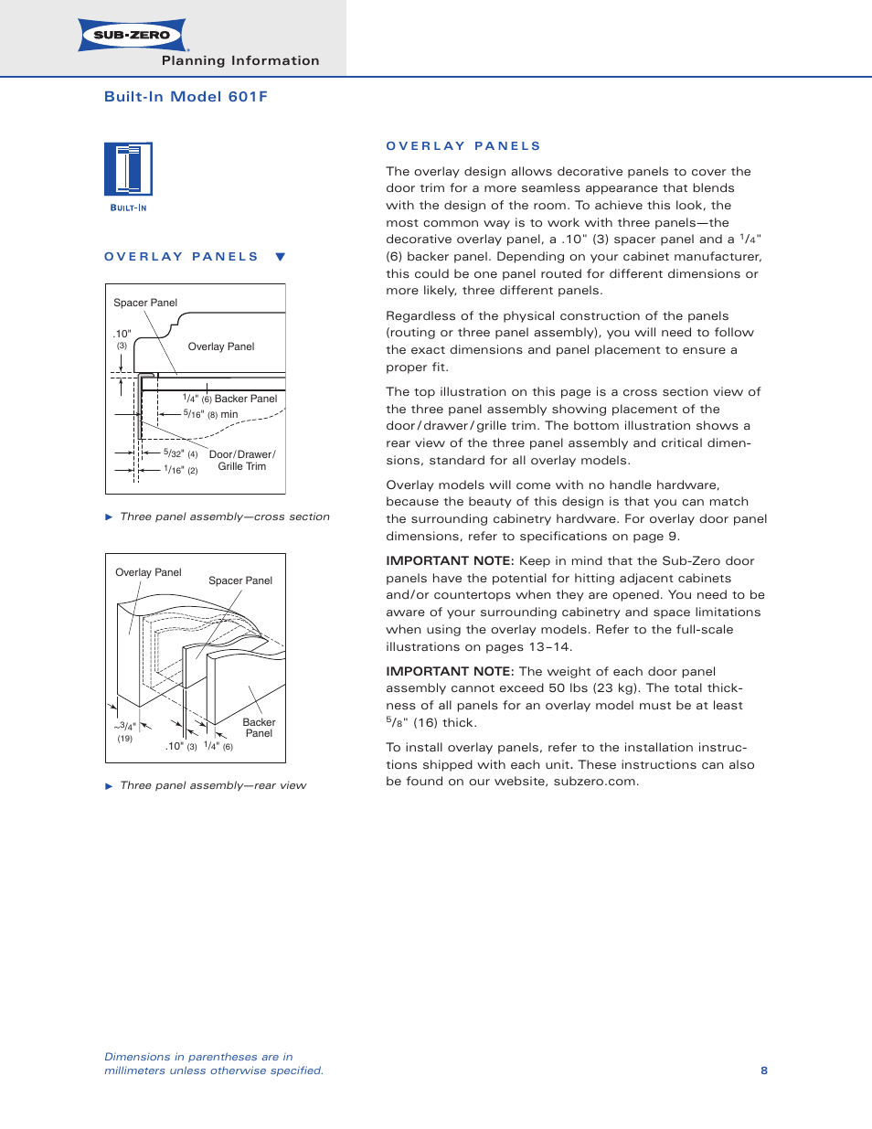 Built-in model 601f | Sub-Zero 601F User Manual | Page 8 / 14