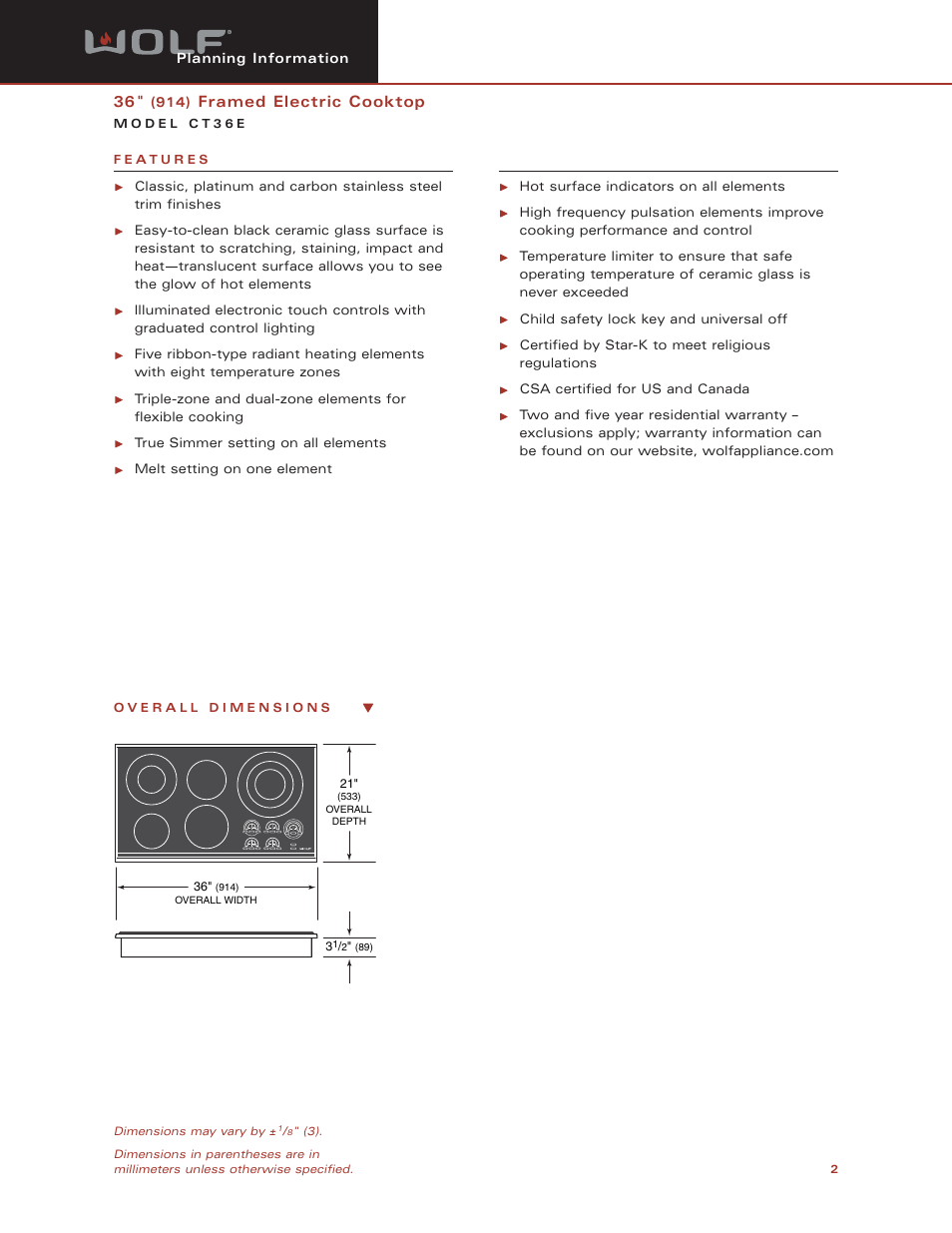 Sub-Zero CT36E User Manual | Page 2 / 7