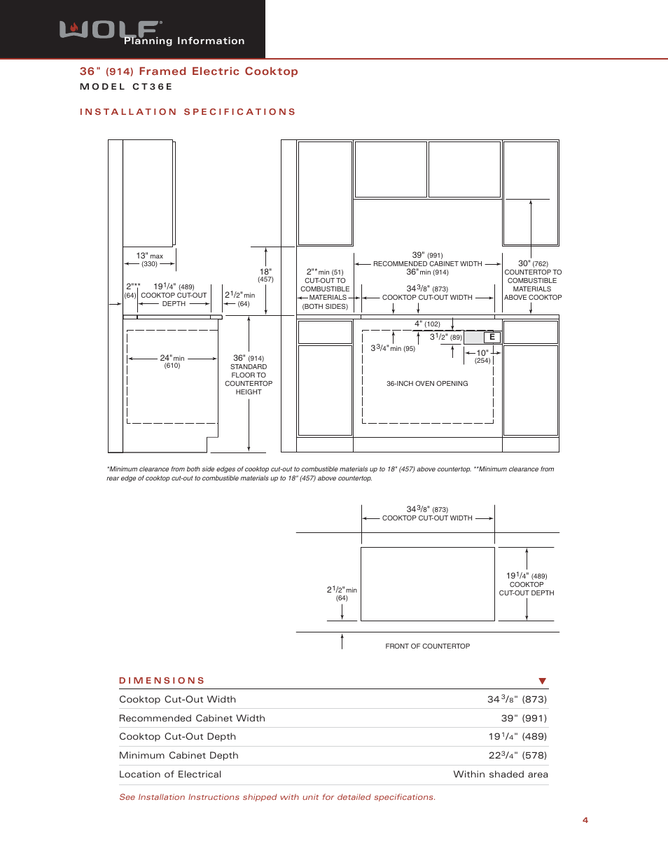 Framed electric cooktop | Sub-Zero CT36E User Manual | Page 4 / 7