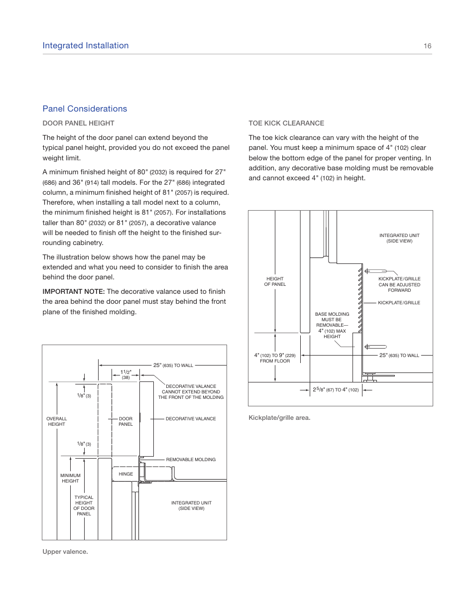 Integrated installation, Panel considerations | Sub-Zero IC-27FI User Manual | Page 16 / 24