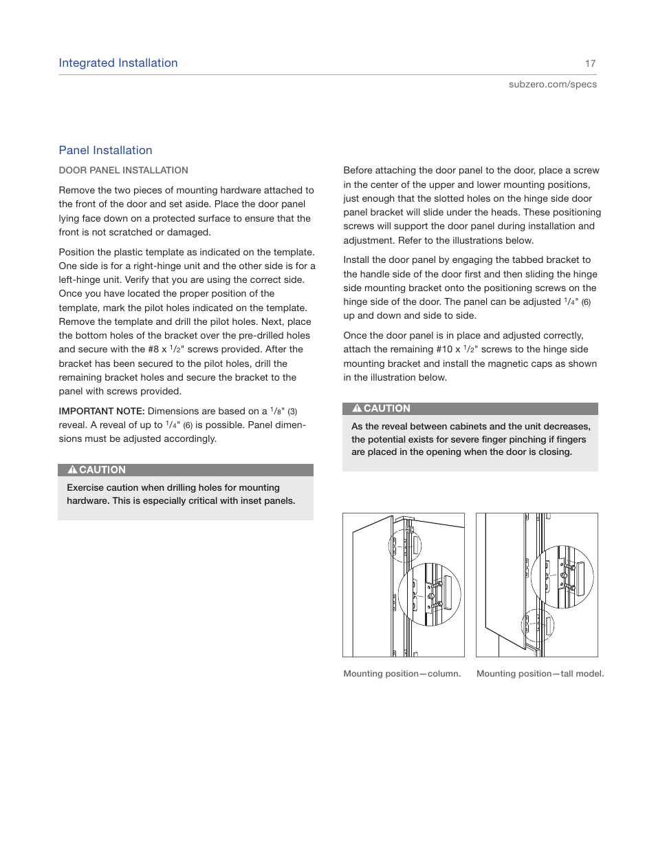 Integrated installation, Panel installation | Sub-Zero IC-27FI User Manual | Page 17 / 24