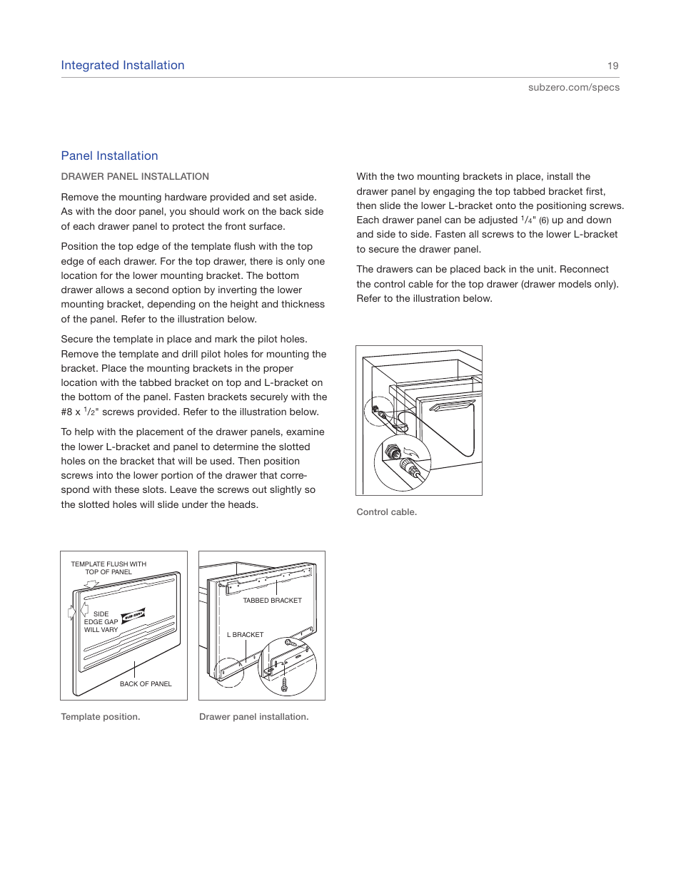 Integrated installation, Panel installation | Sub-Zero IC-27FI User Manual | Page 19 / 24