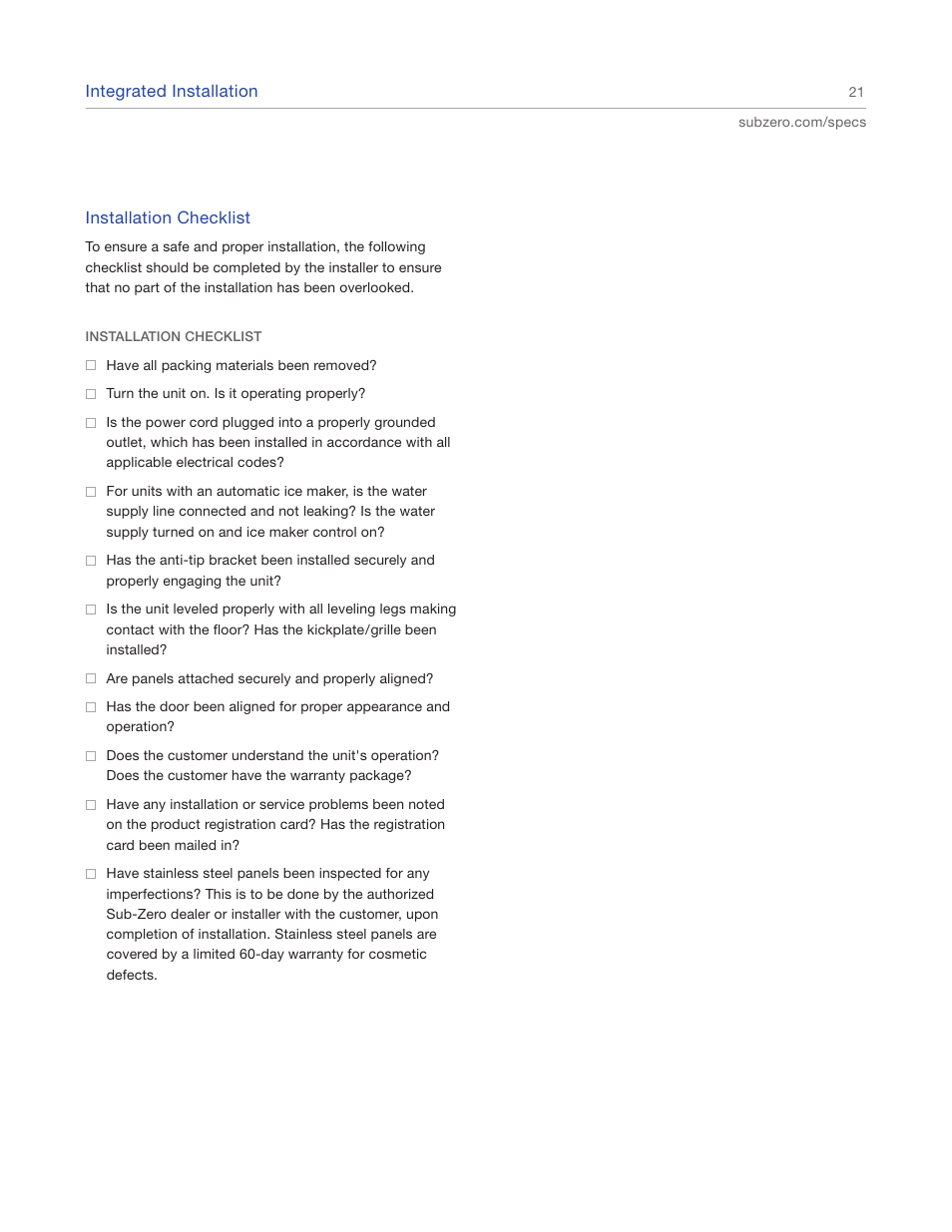 Sub-Zero IC-27FI User Manual | Page 21 / 24