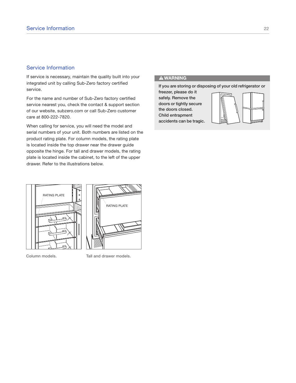 Service information | Sub-Zero IC-27FI User Manual | Page 22 / 24