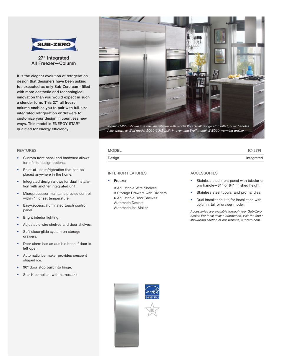 Sub-Zero ENERGY STAR SO30-2U/S User Manual | 2 pages