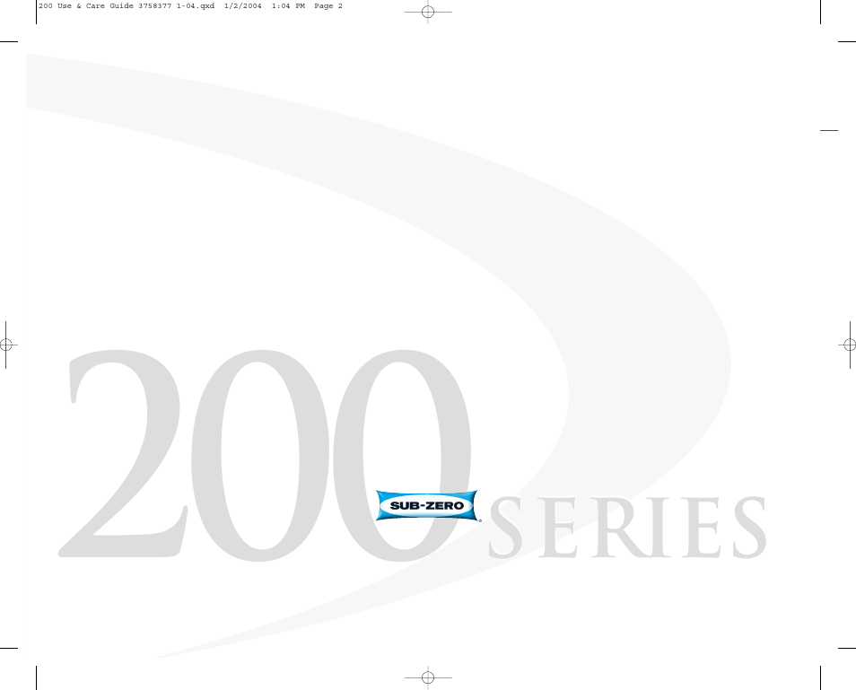 Sub-Zero 200 Series User Manual | Page 2 / 16