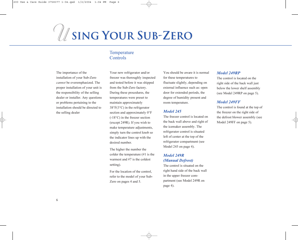 Sing | Sub-Zero 200 Series User Manual | Page 6 / 16