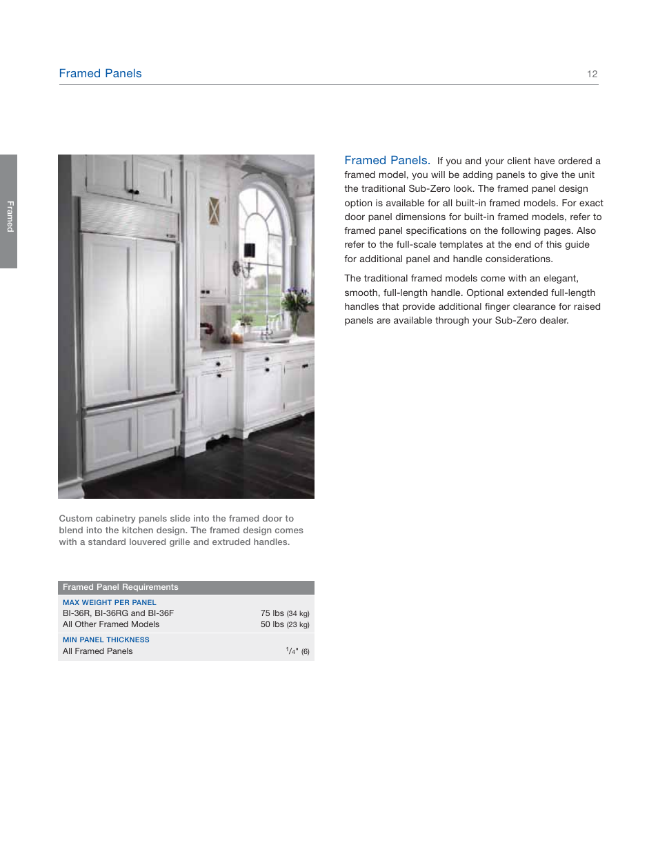 Framed panels | Sub-Zero 601RG User Manual | Page 12 / 44