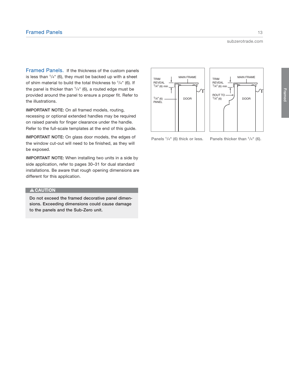 Framed panels | Sub-Zero 601RG User Manual | Page 13 / 44