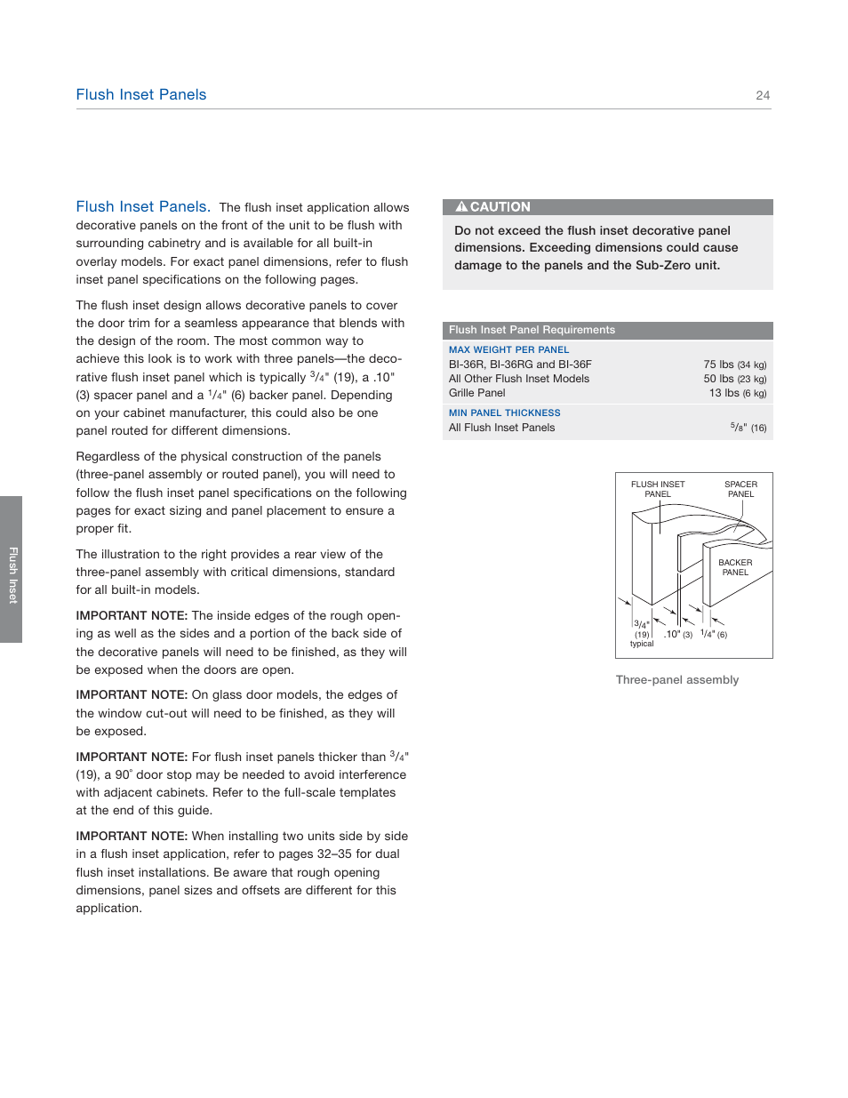 Flush inset panels | Sub-Zero 601RG User Manual | Page 24 / 44