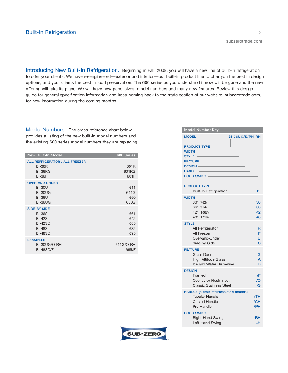 Introducing new built-in refrigeration, Built-in refrigeration, Model numbers | Sub-Zero 601RG User Manual | Page 3 / 44