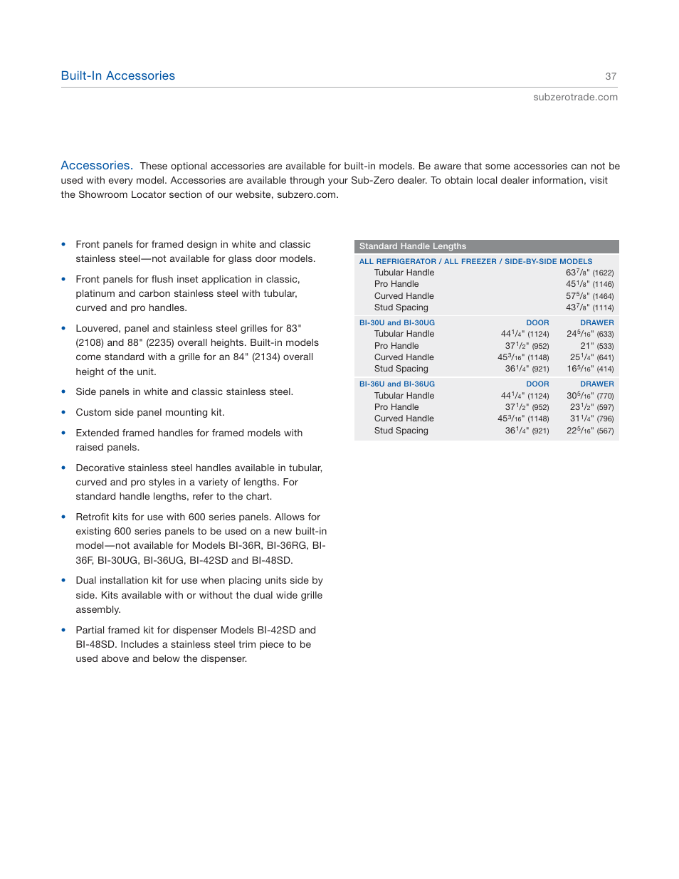 Built-in accessories, Accessories | Sub-Zero 601RG User Manual | Page 37 / 44