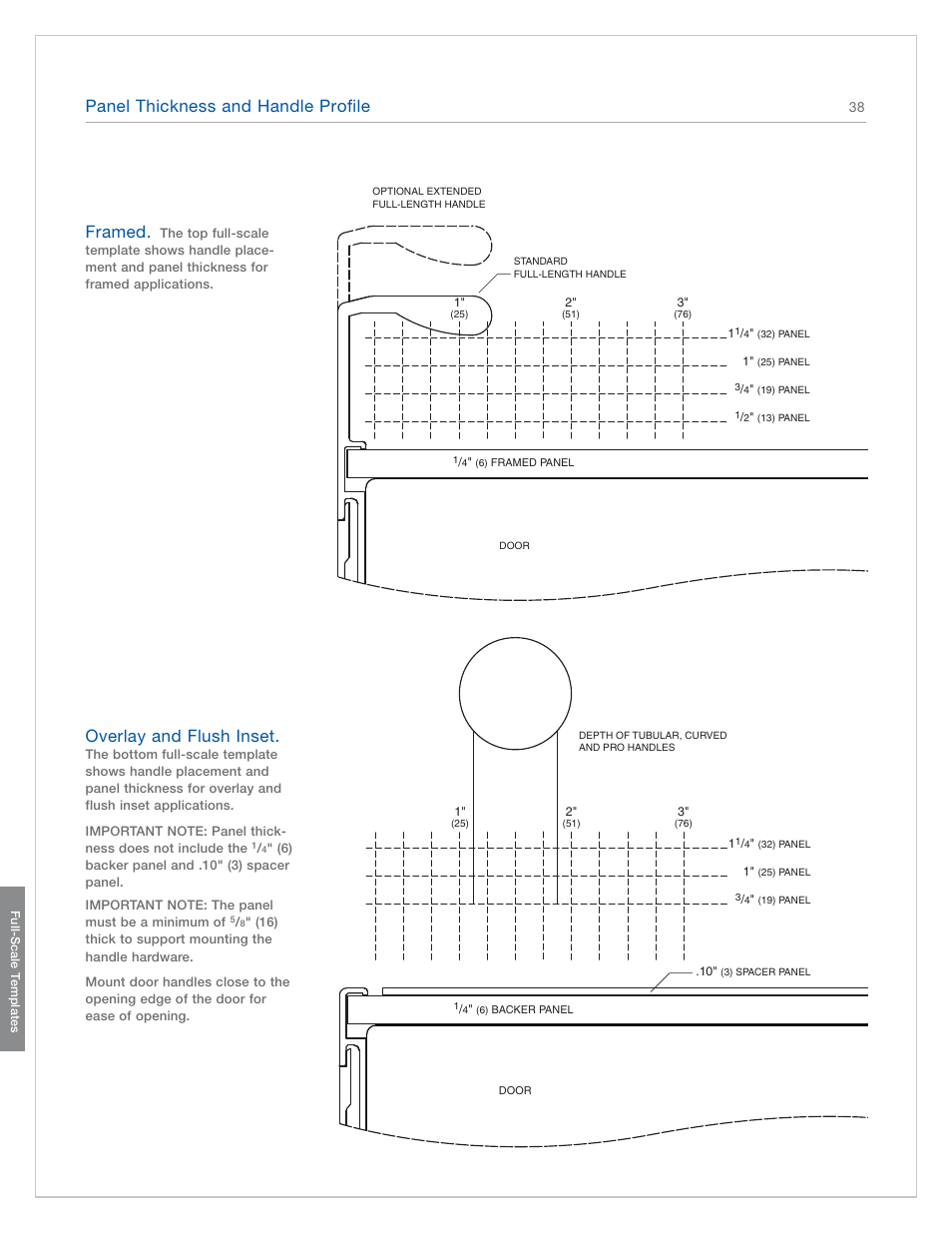 Panel thickness and handle profile, Overlay and flush inset, Framed | Sub-Zero 601RG User Manual | Page 38 / 44