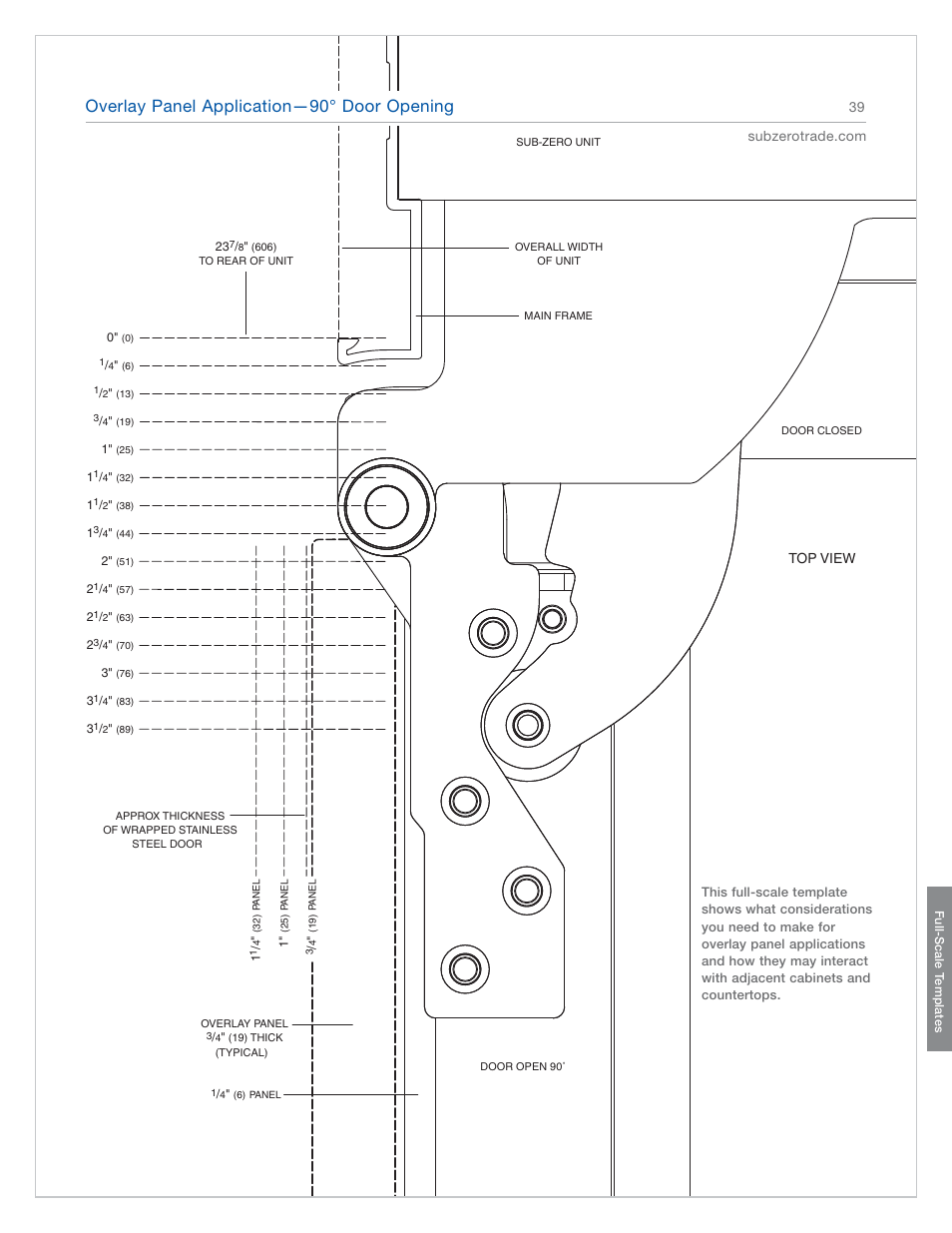 Overlay panel application—90° door opening | Sub-Zero 601RG User Manual | Page 39 / 44