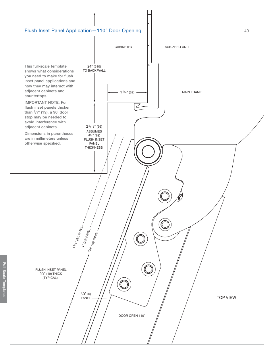 Flush inset panel application—110° door opening | Sub-Zero 601RG User Manual | Page 40 / 44