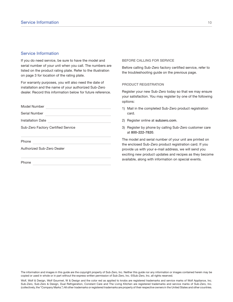 Sub-Zero 315W User Manual | Page 10 / 12