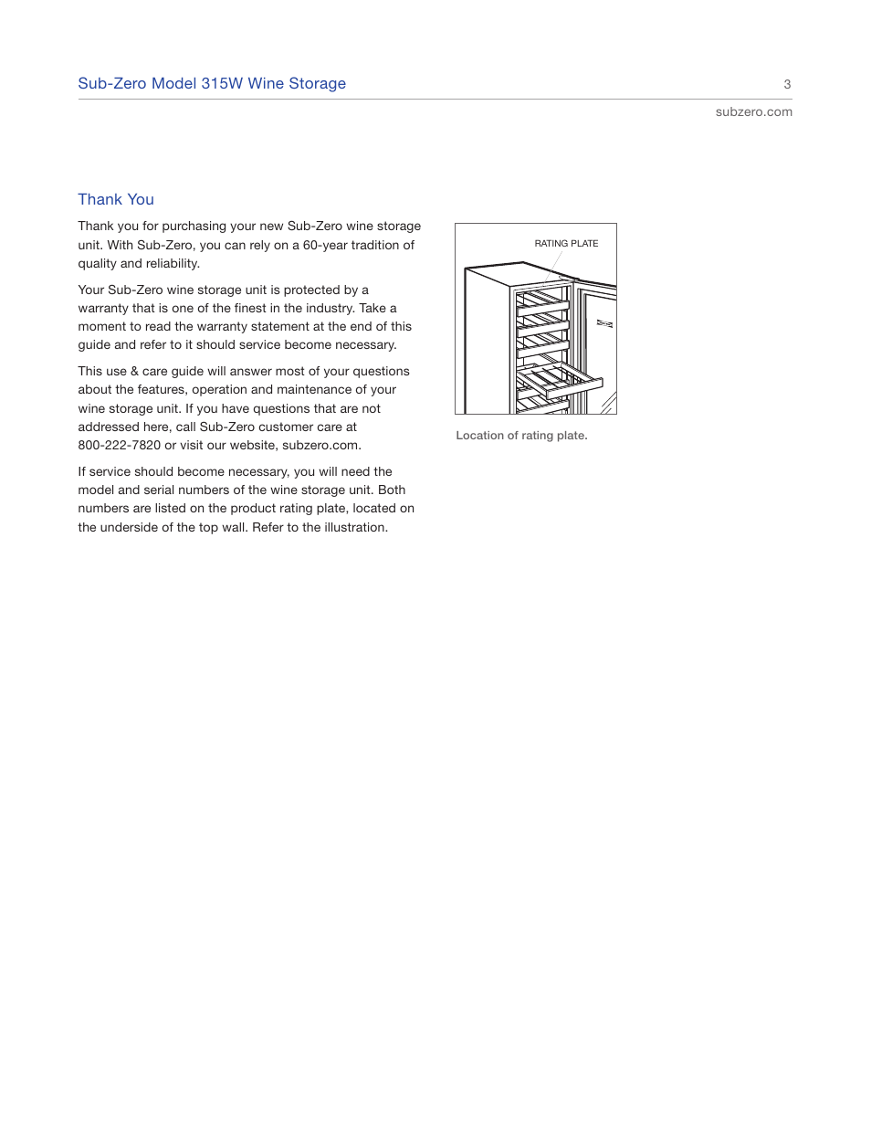 Sub-Zero 315W User Manual | Page 3 / 12