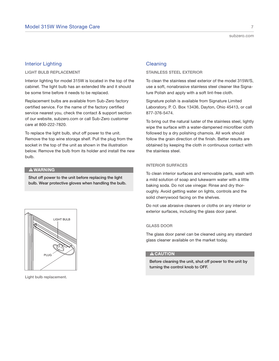 Sub-Zero 315W User Manual | Page 7 / 12