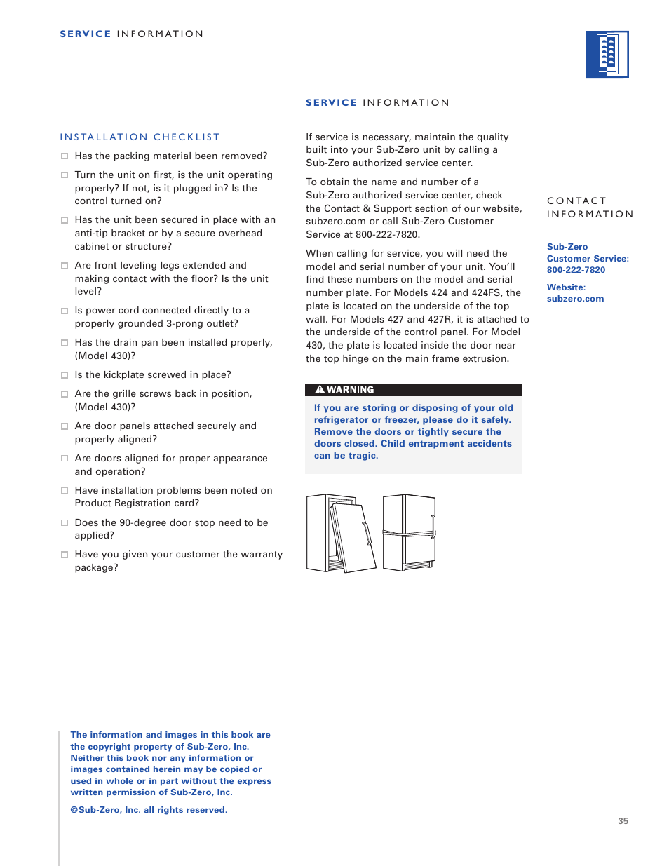 Sub-Zero 424/O User Manual | Page 35 / 36