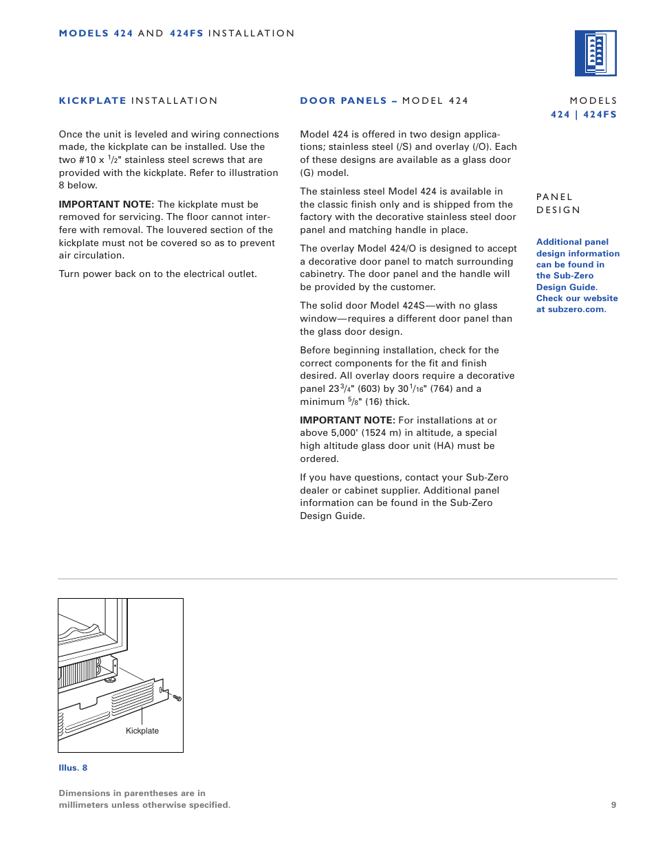 Sub-Zero 424/O User Manual | Page 9 / 36