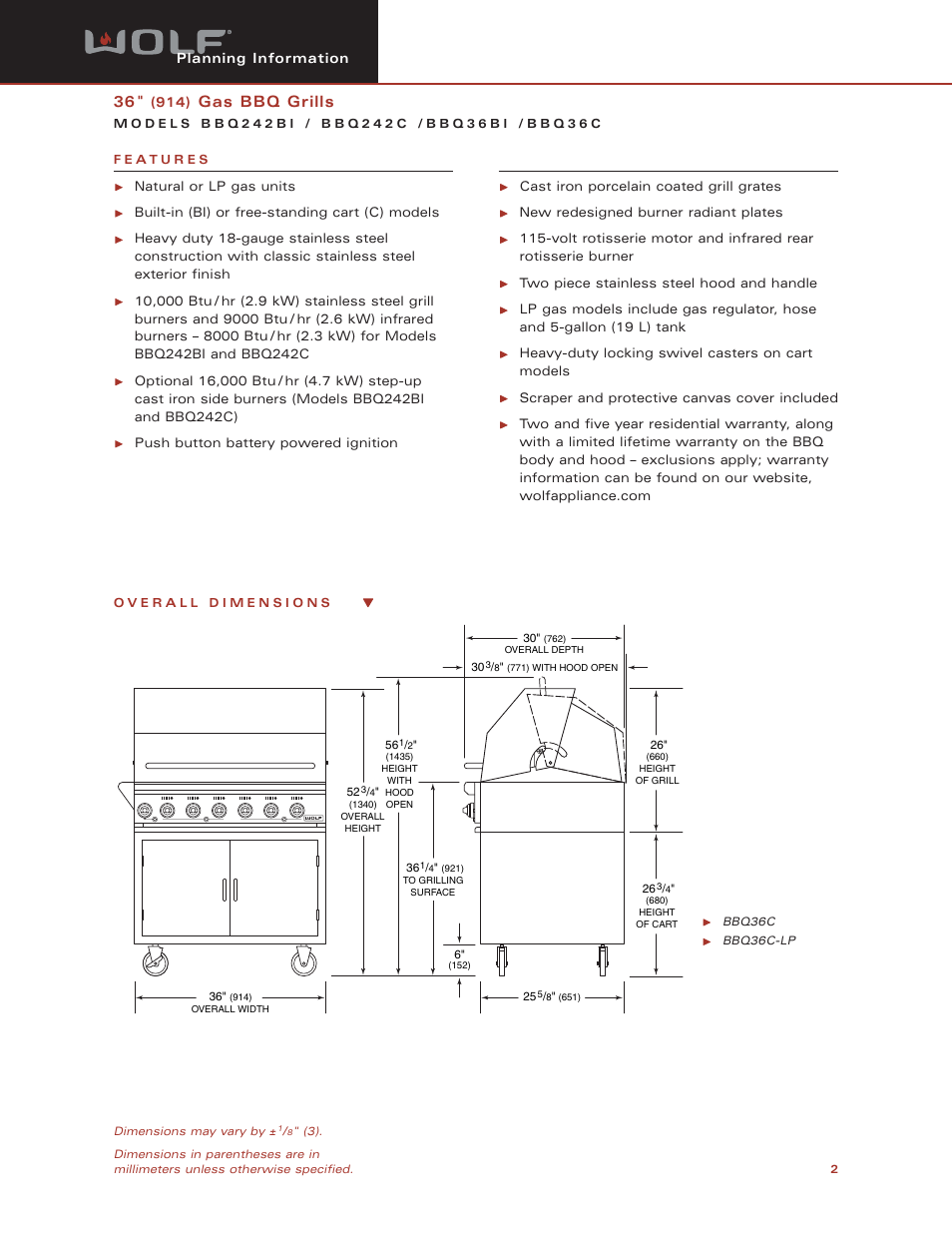 Gas bbq grills | Sub-Zero Model BBQ242C User Manual | Page 2 / 5