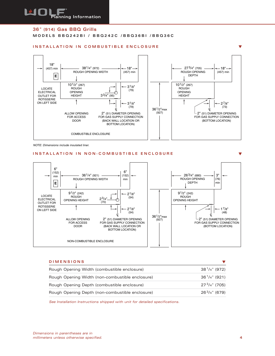 Gas bbq grills, Planning information | Sub-Zero Model BBQ242C User Manual | Page 4 / 5